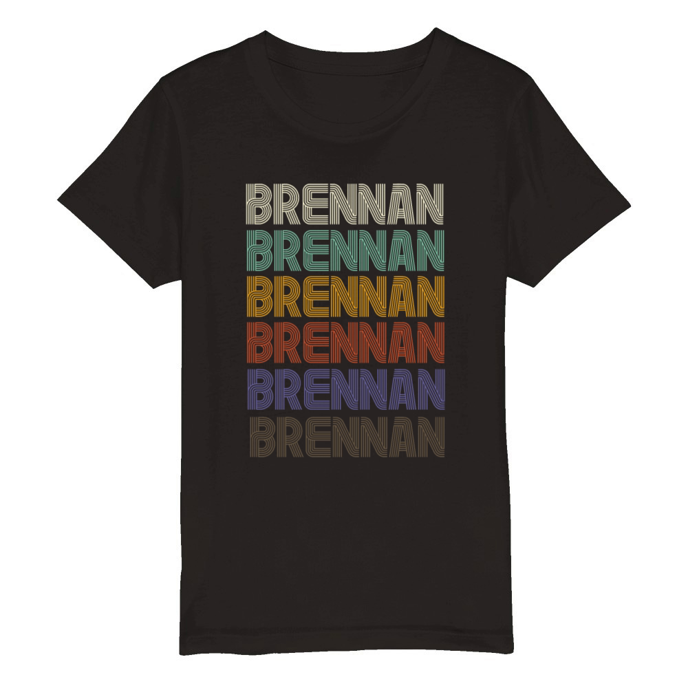 BRENNAN First Name Retro Pattern Vintage Stylet Organic Kids Crewneck T-shirt