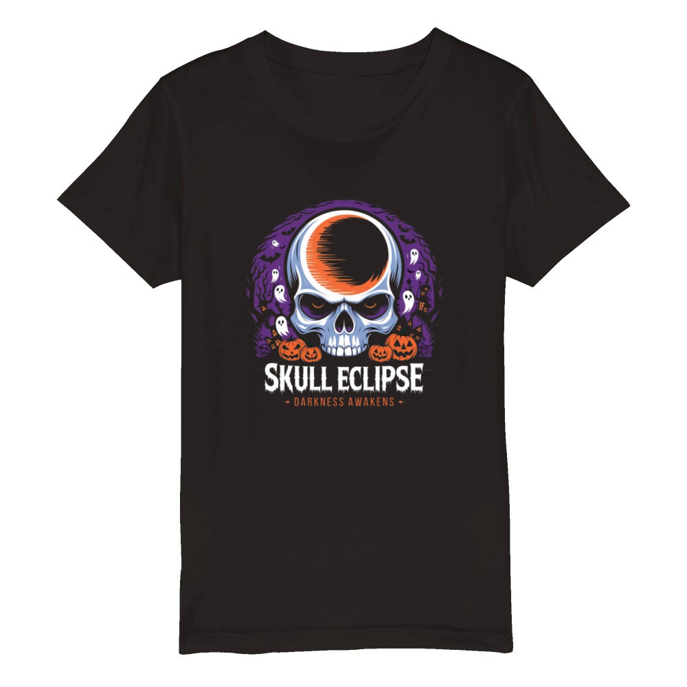 Halloween Skull Eclipse Organic Kids Crewneck T-shirt