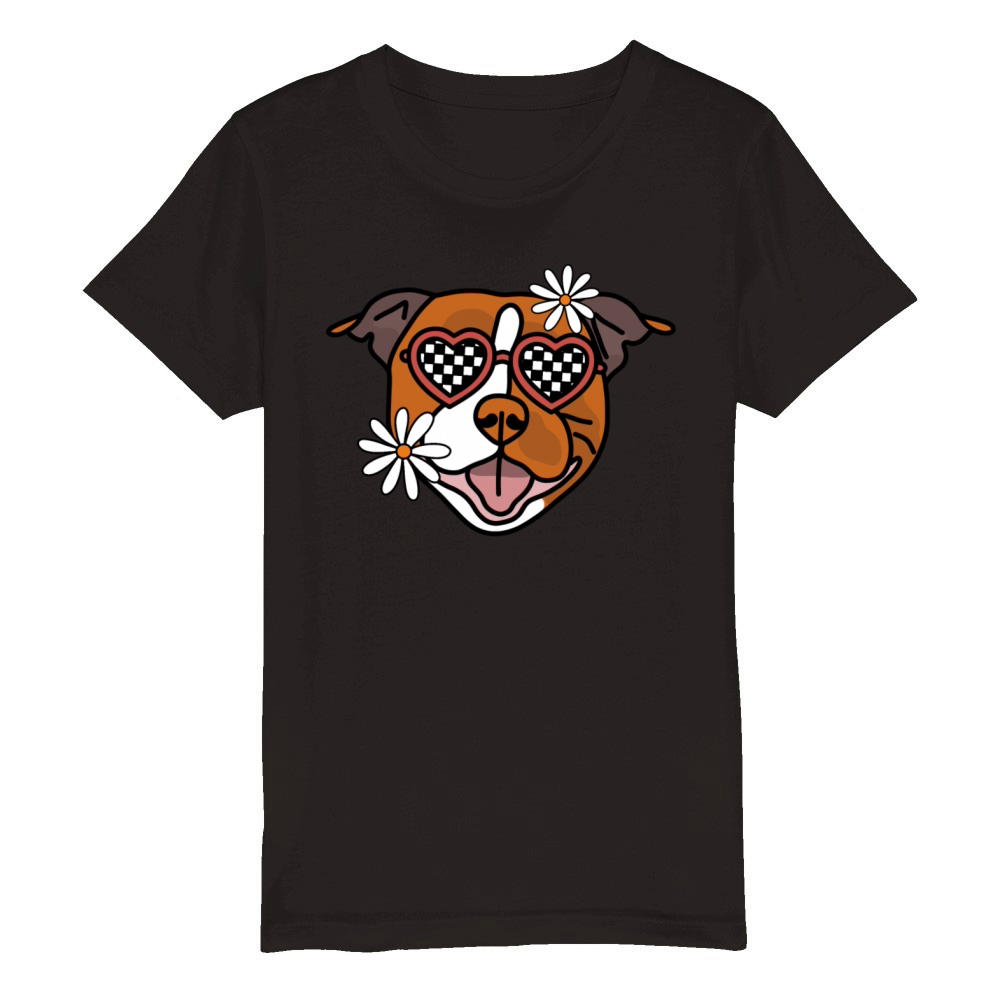 Staffordshire Brown Retro Dog Organic Kids Crewneck T-shirt