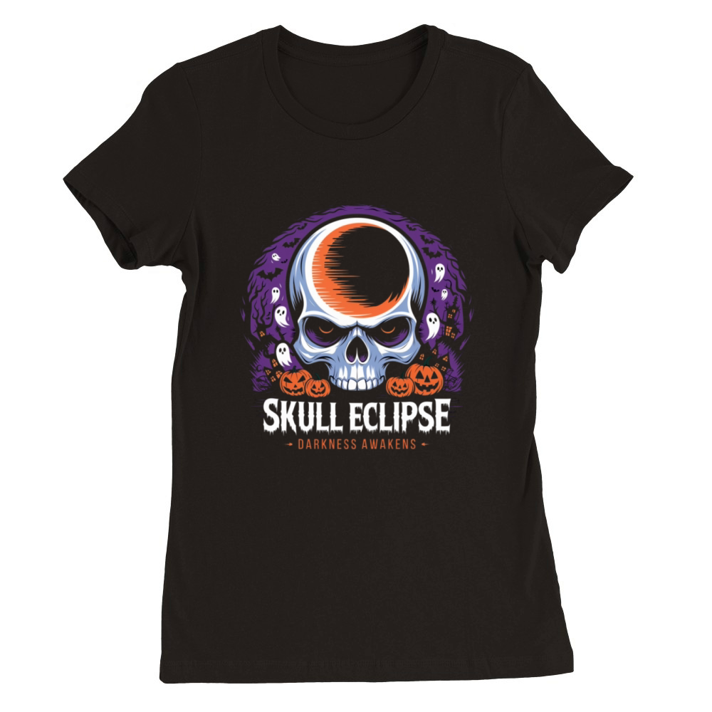 Halloween Skull Eclipse Premium Womens Crewneck T-shirt