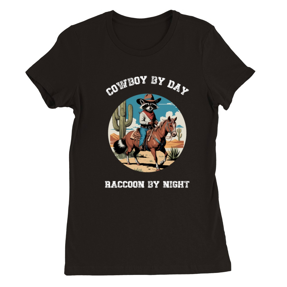 Vintage Racoon Cowboy Western Premium Womens Crewneck T-shirt