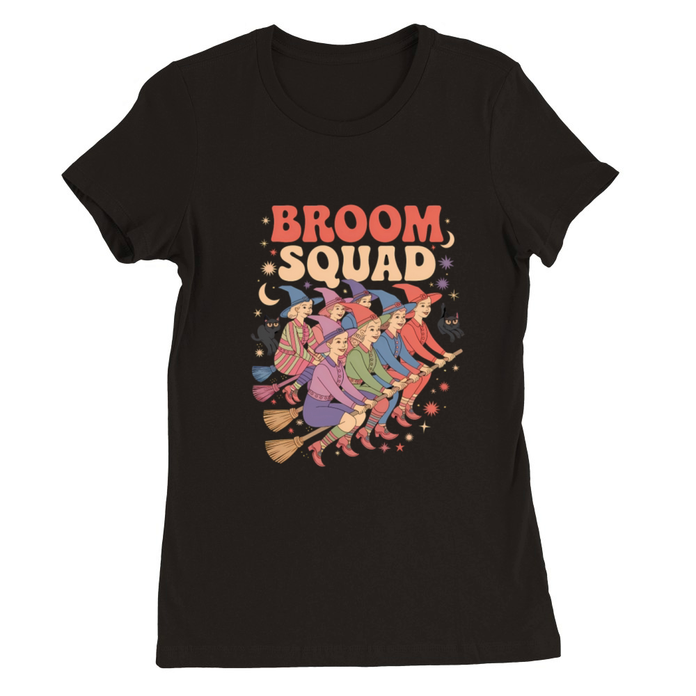 Vintage Witch Crew Halloween Broom Squad Black Cat Premium Womens Crewneck T-shirt