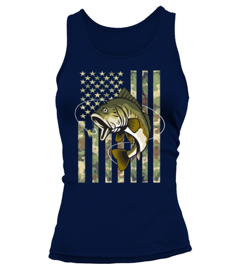 Bass Fishing Camo American Flag Fisherman Lucky Tank top Woman