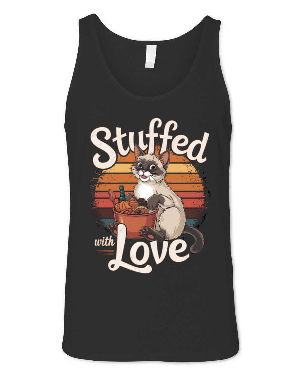 Thanksgiving Stuffed with Love Cat Funny Retro Unisex Jersey Tank