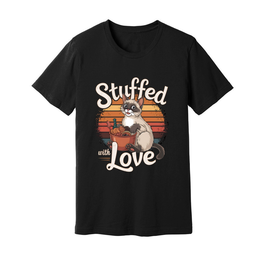 Thanksgiving Stuffed with Love Cat Funny Retro Unisex Jersey Tee