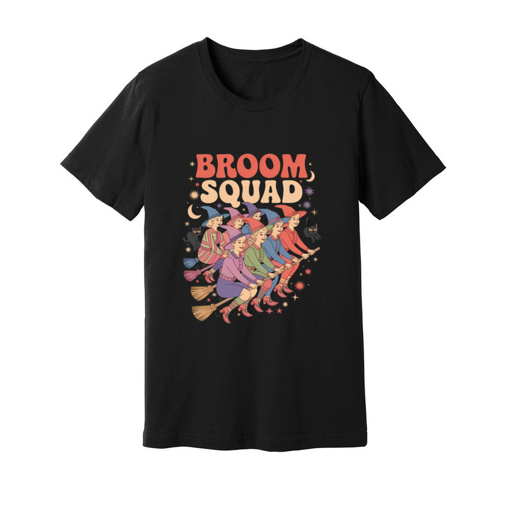 Vintage Witch Crew Halloween Broom Squad Black Cat Unisex Jersey Tee