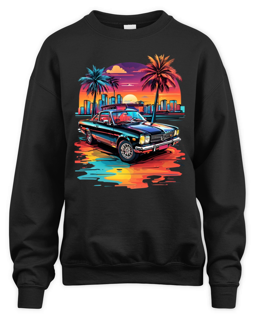 Retro Car Cruiser at sunset Unisex Premium Crewneck Sweatshirt