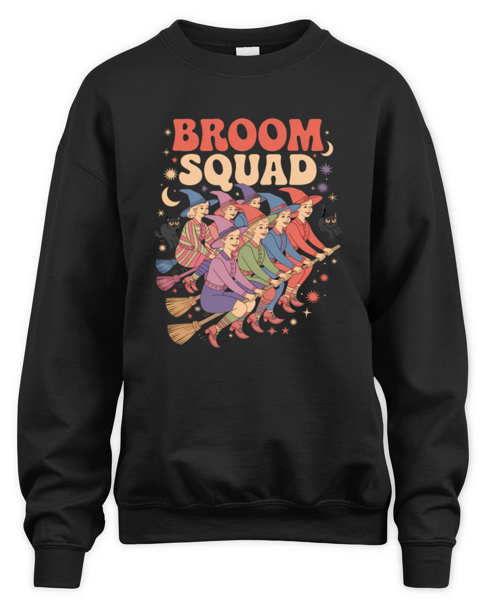 Vintage Witch Crew Halloween Broom Squad Black Cat Unisex Premium Crewneck Sweatshirt
