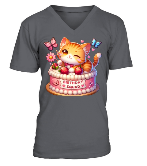 Birthday Squad Little Cute Cat Birthday V-Neck T-shirt