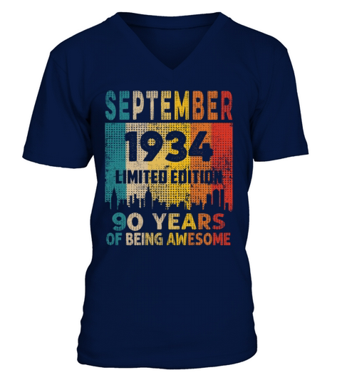 Born in SEPTEMBER 1934 Vintage 90th Birthday Gift V-Neck T-shirt