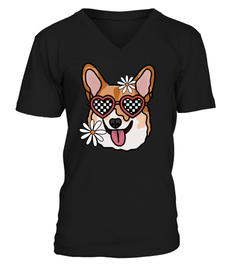 Corgi retro dog V-Neck T-shirt
