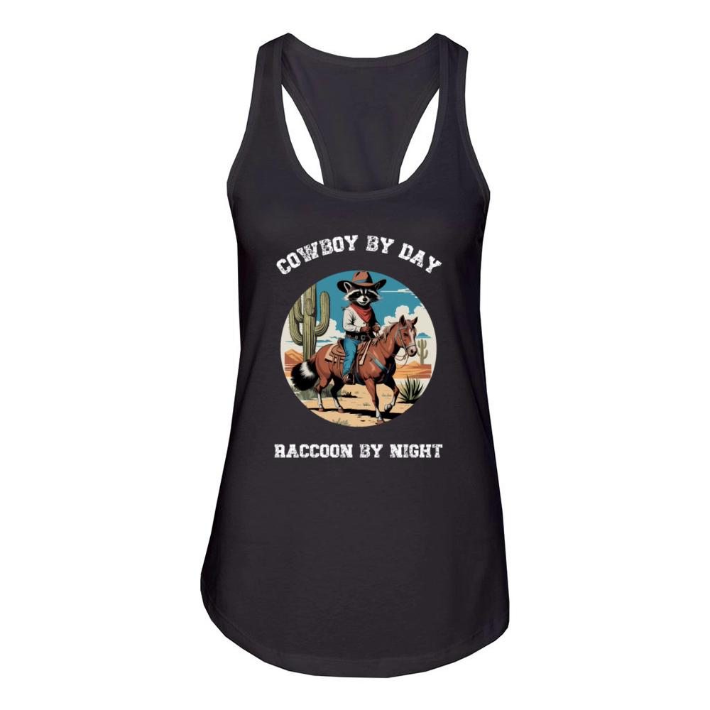 Vintage Racoon Cowboy Western Women's Racerback Tank