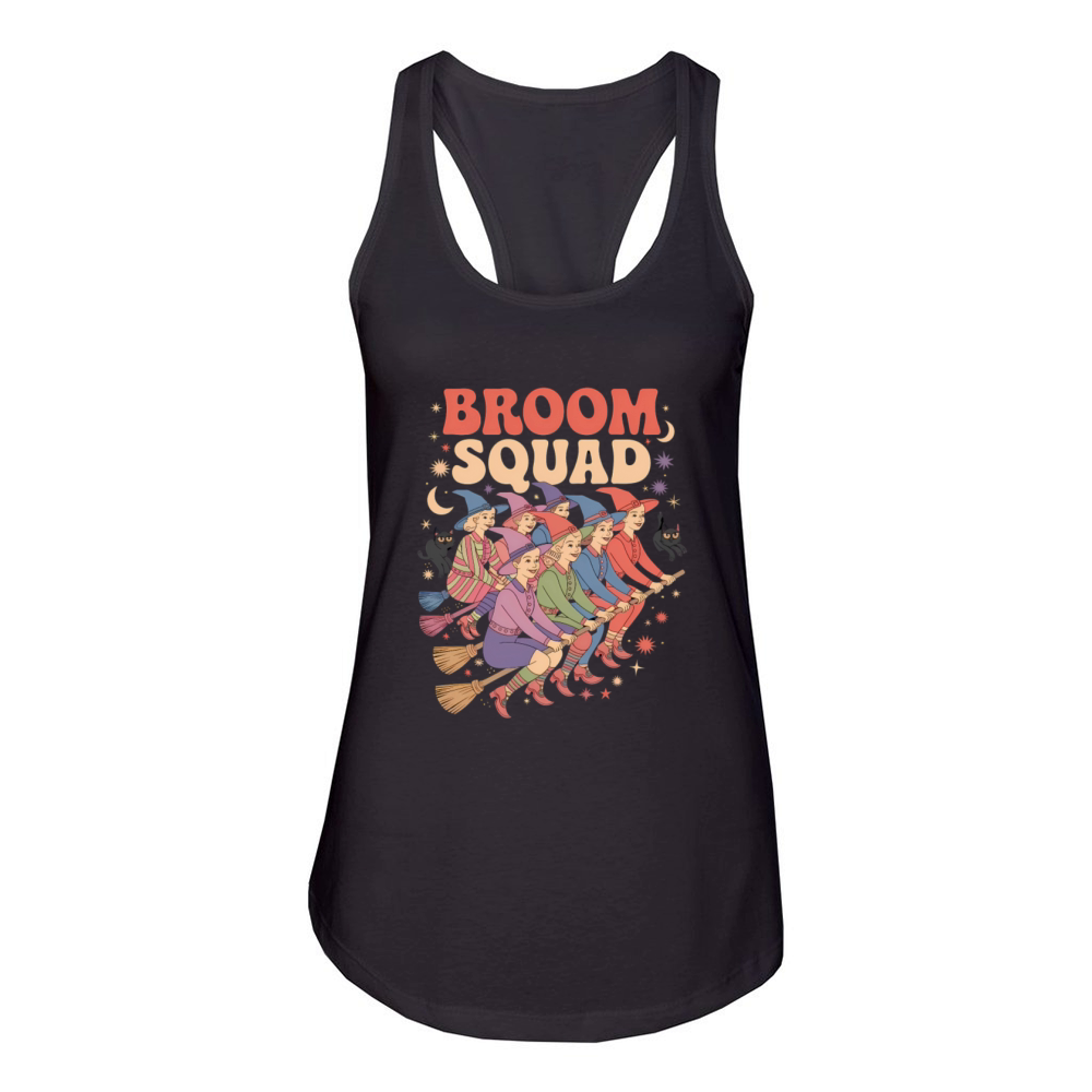 Vintage Witch Crew Halloween Broom Squad Black Cat Women's Racerback Tank