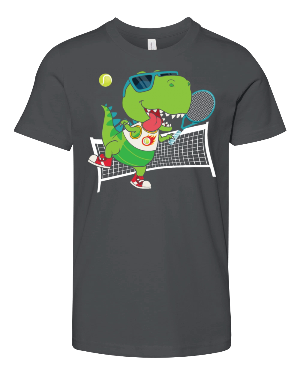 Funny Tennis Player Racket T-Rex Youth Unisex Jersey Tee