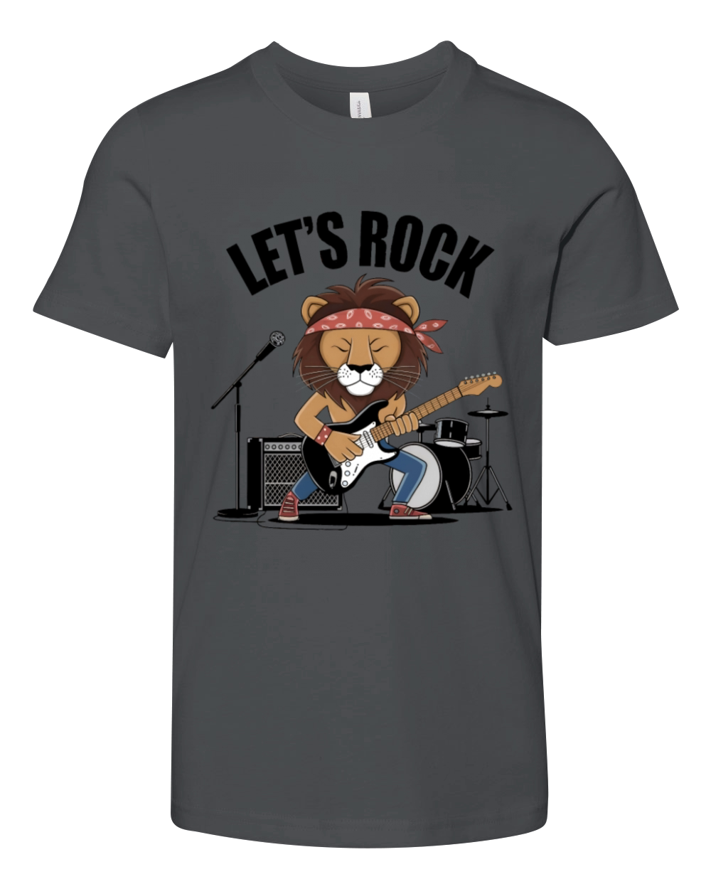 Lion playing guitar with drums and mike Youth Unisex Jersey Tee