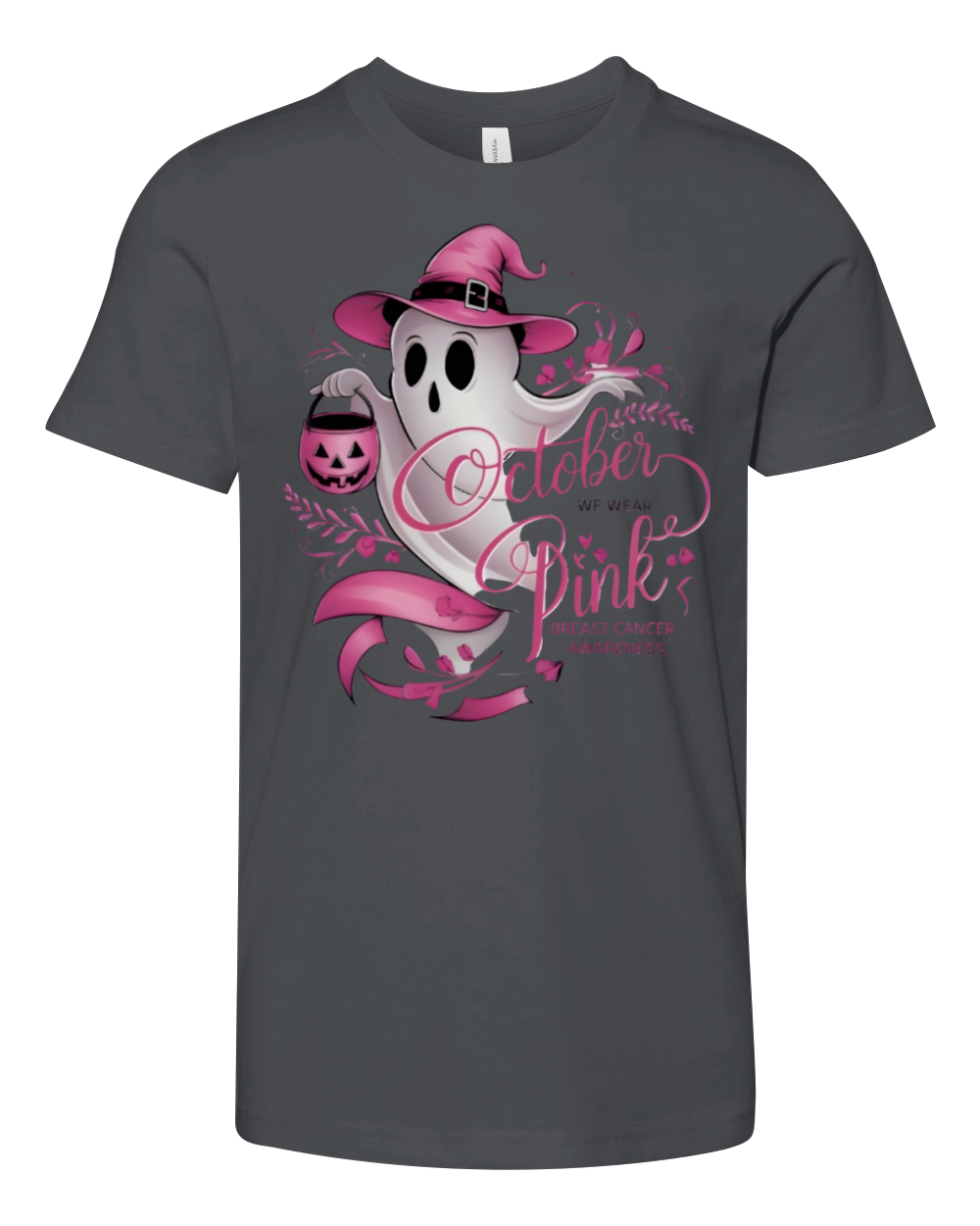 Retro Ghost In October We Wear Pink Breast Cancer Youth Unisex Jersey Tee