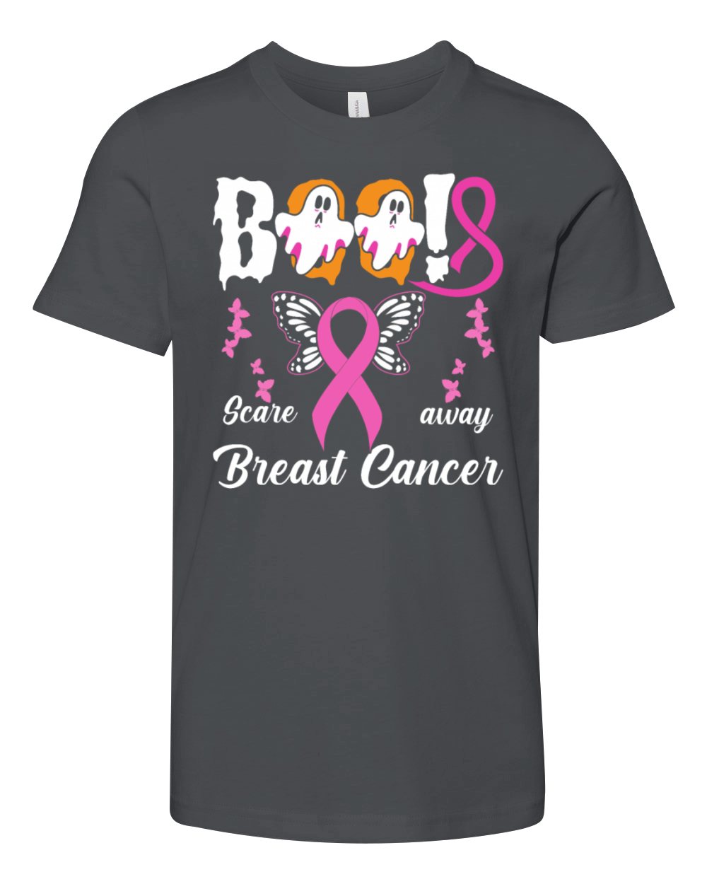 Scare away Breast Cancer Pink Ribbon Halloween Youth Unisex Jersey Tee