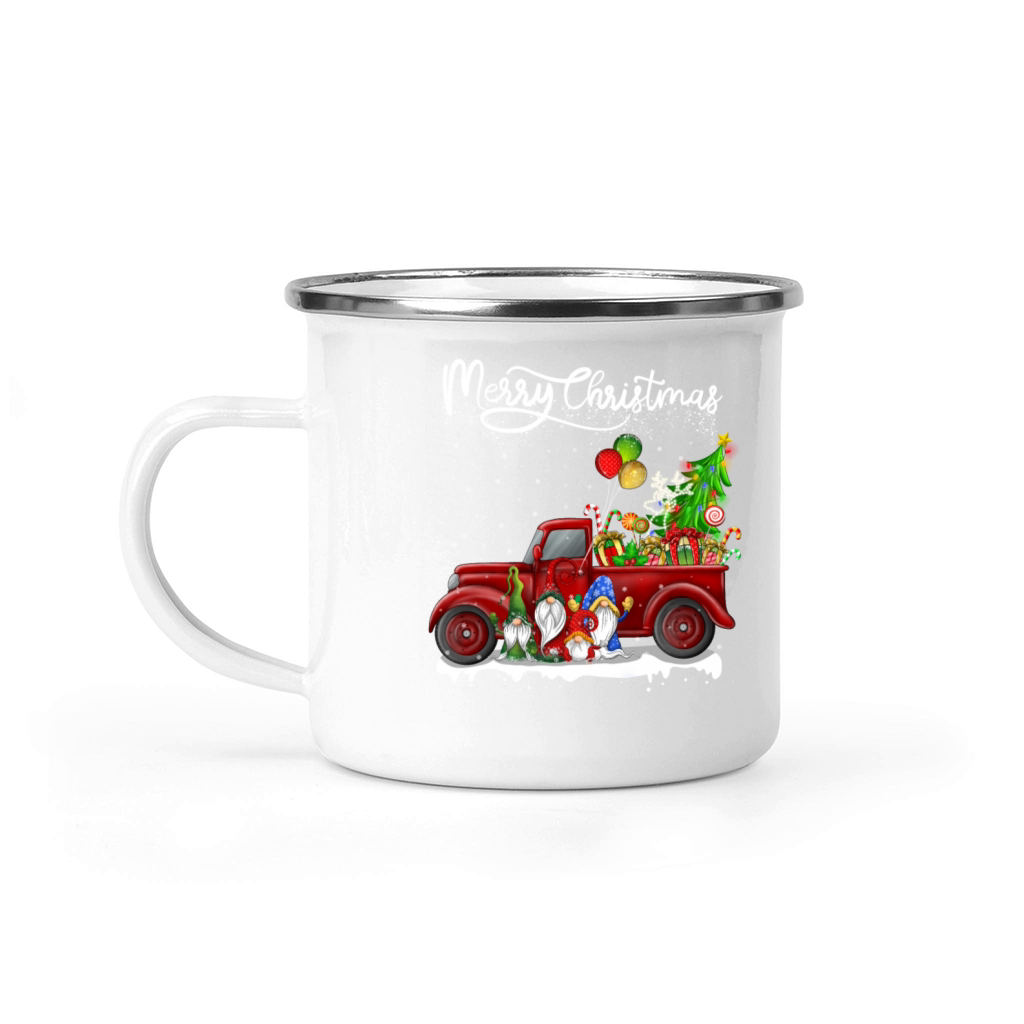 Merry Christmas Vintage Red Truck Gnomes Squad Camping Mug