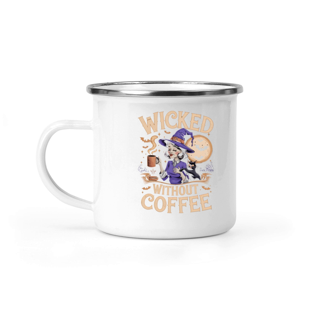 Witch With Coffee and Cat Halloween Moon Art Camping Mug