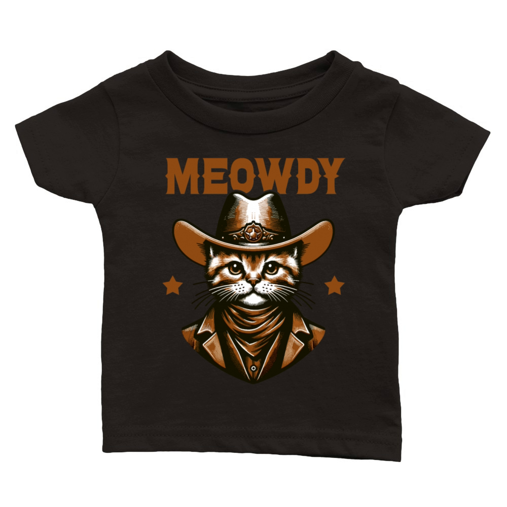 Meowdy Funny Cat Cowboy Western Vintage Classic Baby Crewneck T-shirt