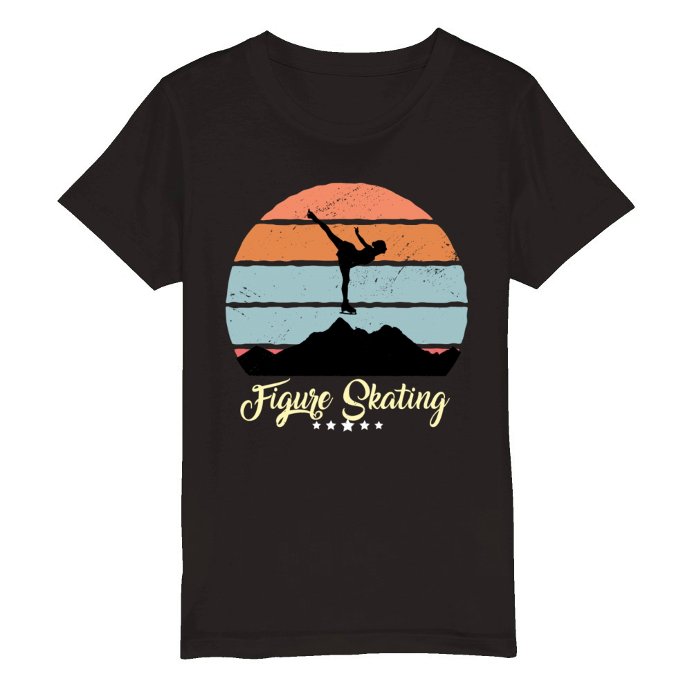 Figure Skating Vintage Retro Sunset Sport Organic Kids Crewneck T-shirt