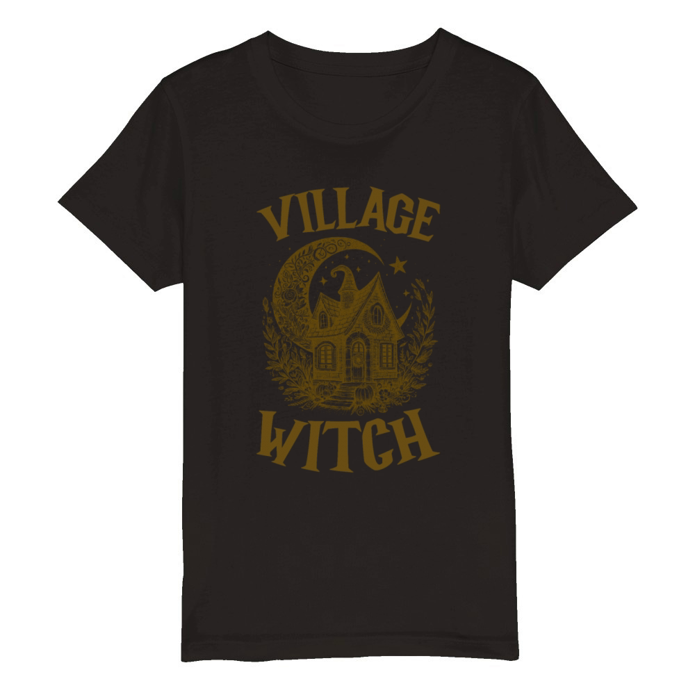 Village Witch Salem Vintage Halloween Organic Kids Crewneck T-shirt