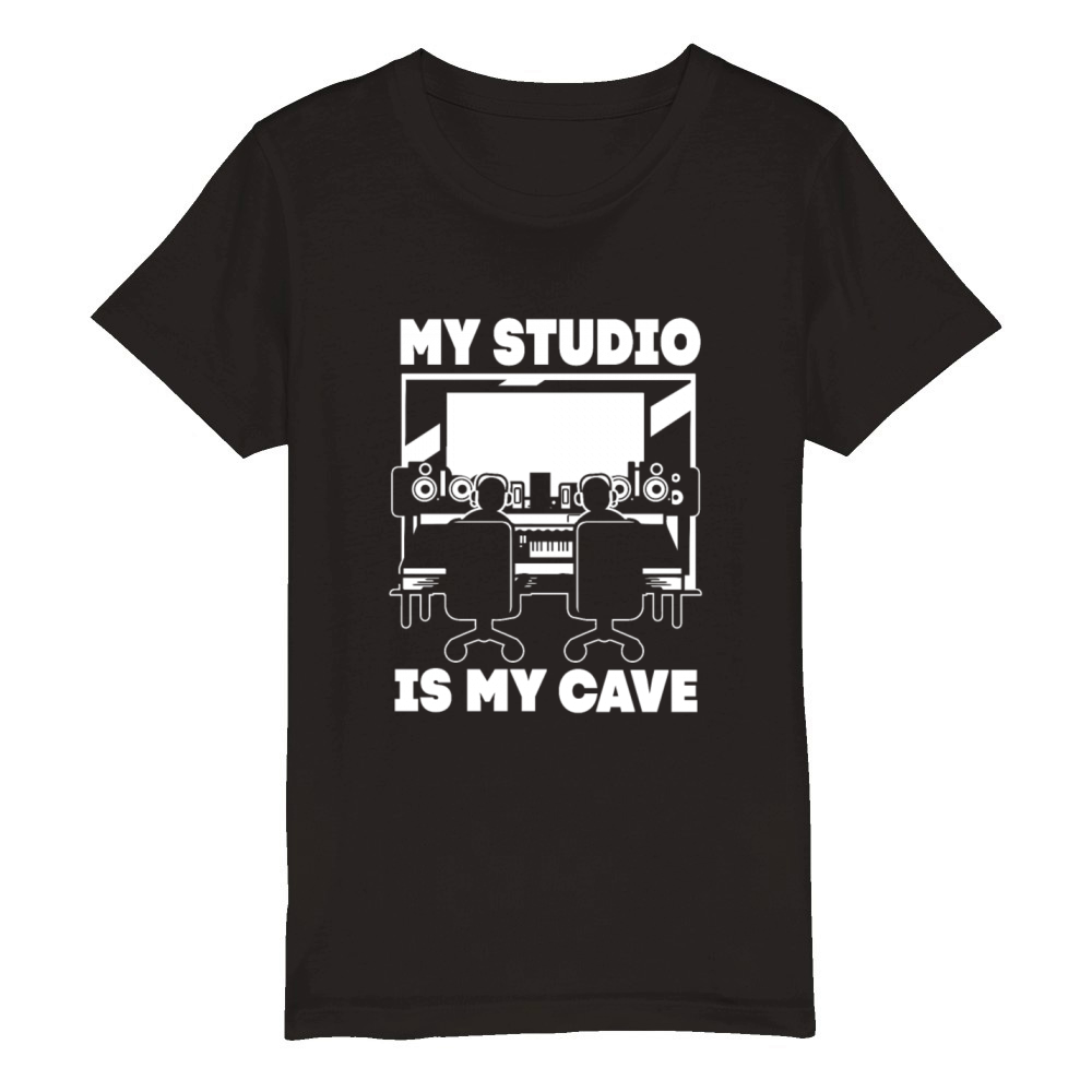 Vintage Music Producer My Studio Is My Cave Organic Kids Crewneck T-shirt