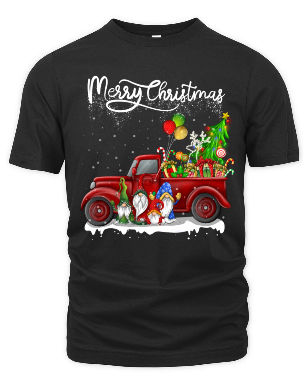 Merry Christmas Vintage Red Truck Gnomes Squad Organic Unisex T-shirt