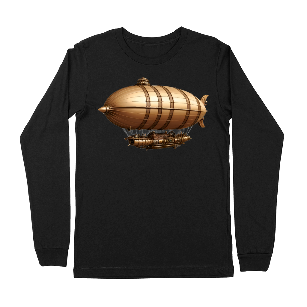 A large steampunk-style airship with bronze metal Premium Long Sleeve