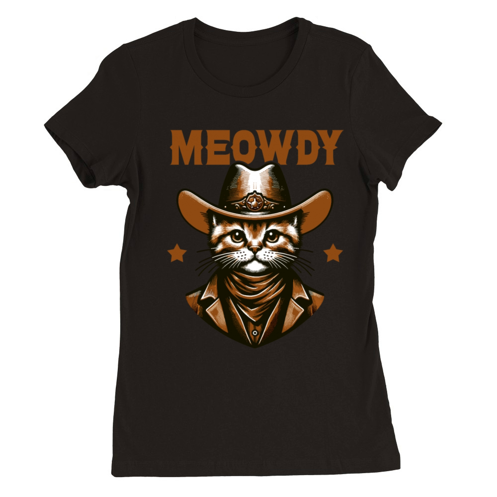 Meowdy Funny Cat Cowboy Western Vintage Premium Womens Crewneck T-shirt