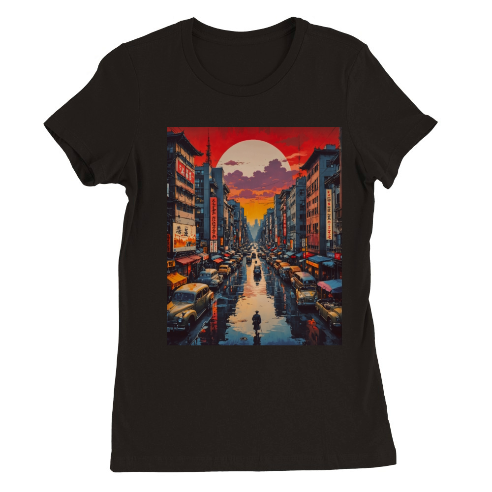 Twilight Reflections in Neon City Premium Womens Crewneck T-shirt