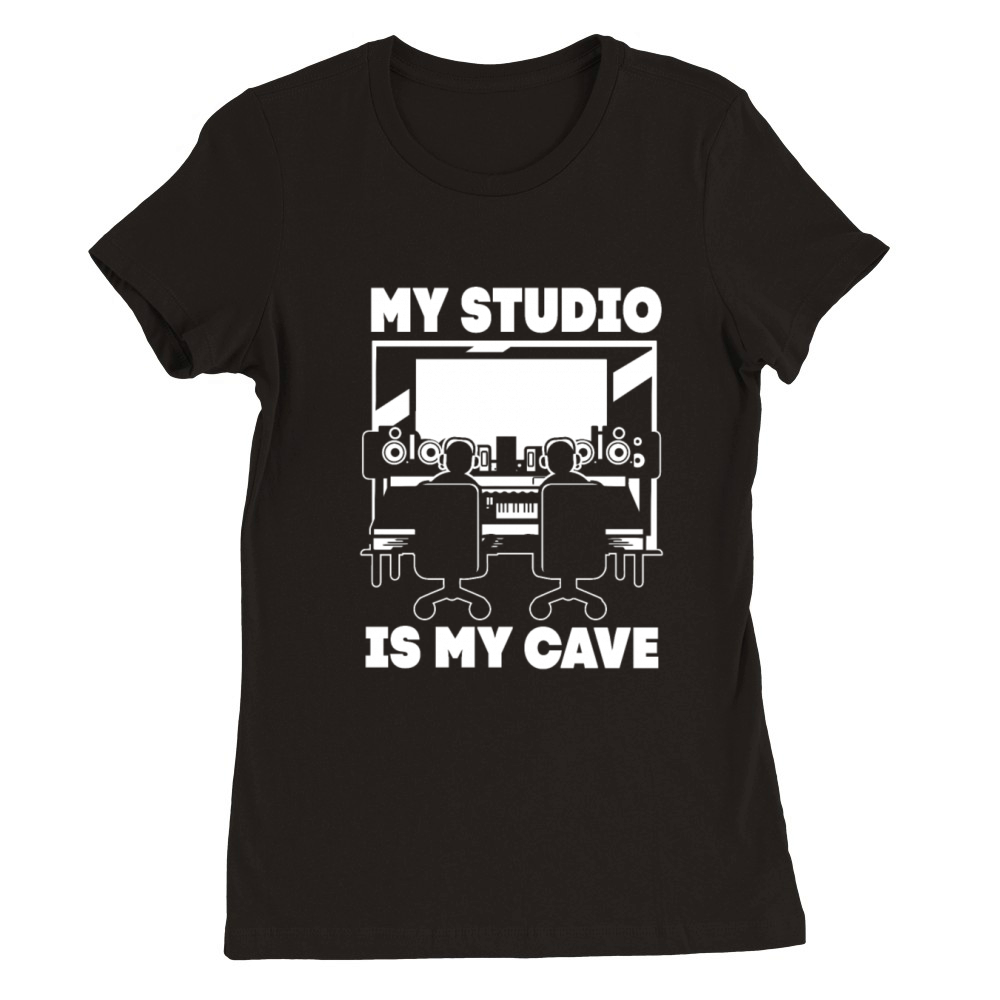 Vintage Music Producer My Studio Is My Cave Premium Womens Crewneck T-shirt