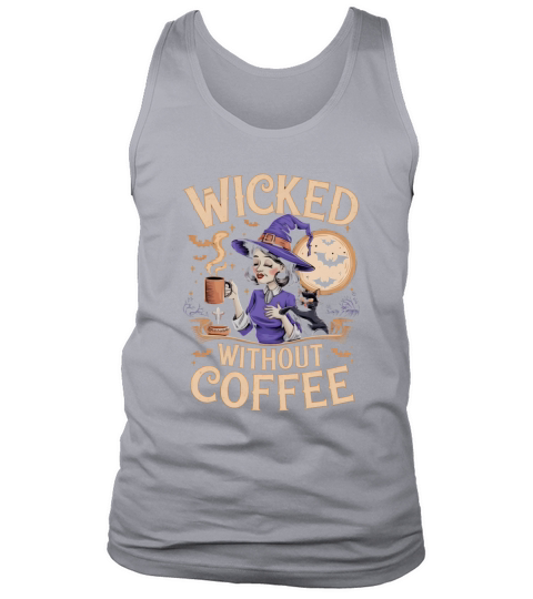 Witch With Coffee and Cat Halloween Moon Art Tank Top Unisex