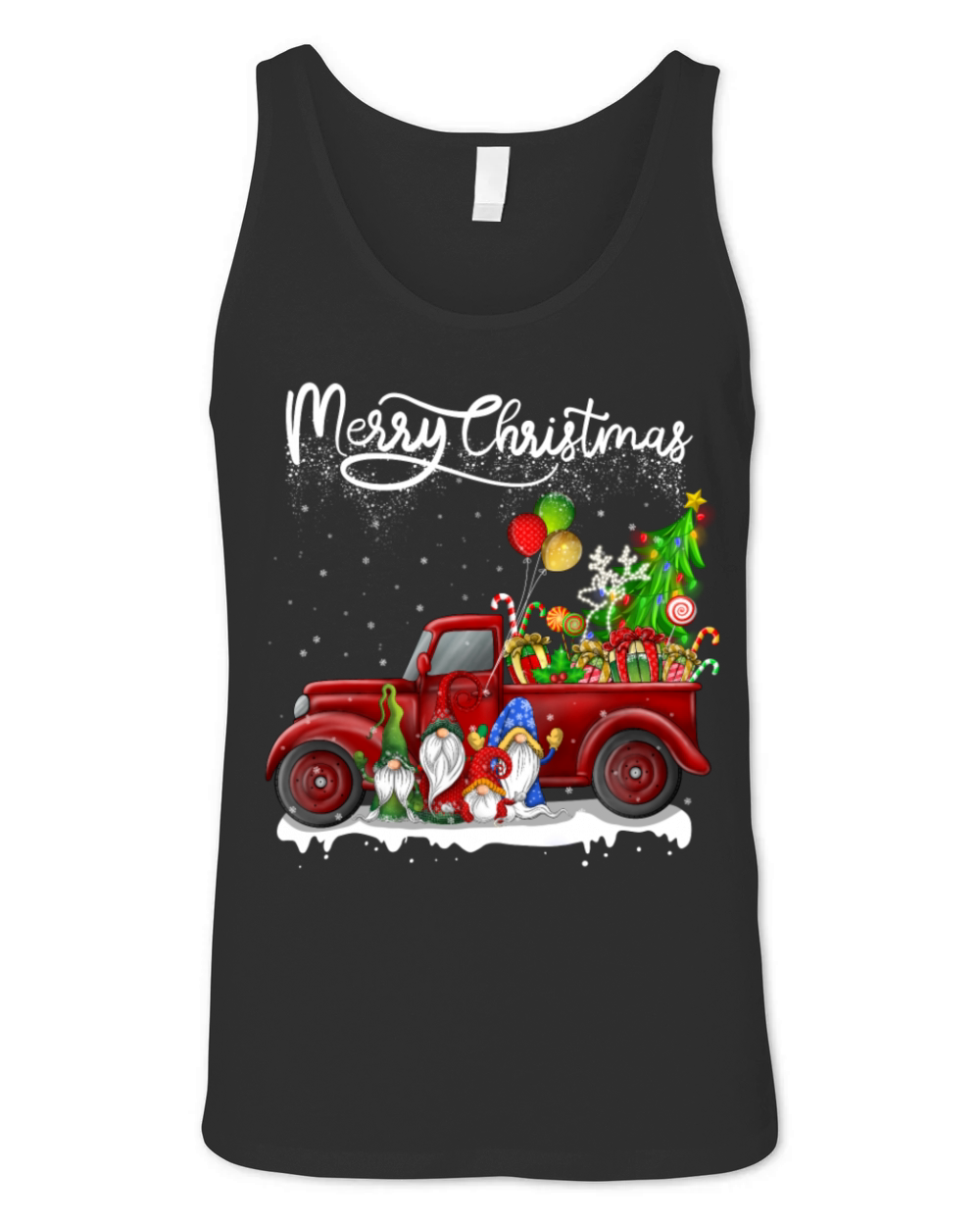 Merry Christmas Vintage Red Truck Gnomes Squad Unisex Jersey Tank