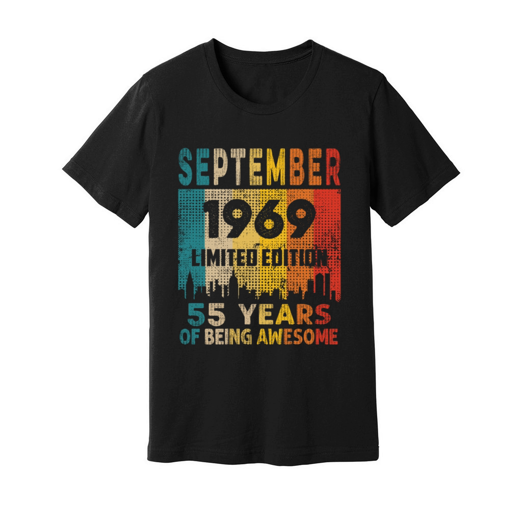 Born in SEPTEMBER 1969 Vintage 55th Birthday Gift Unisex Jersey Tee