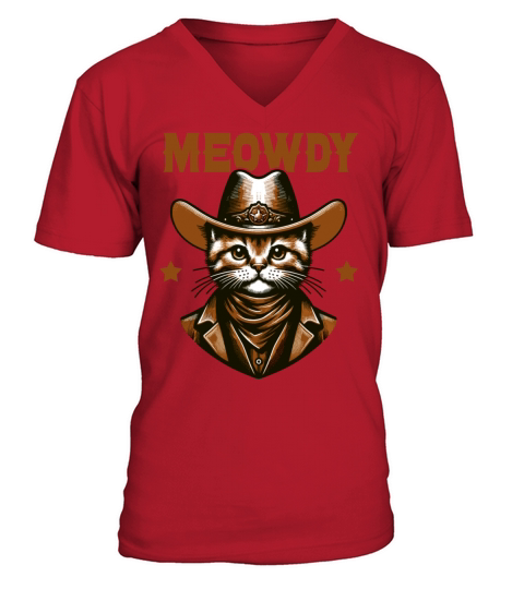 Meowdy Funny Cat Cowboy Western Vintage V-Neck T-shirt