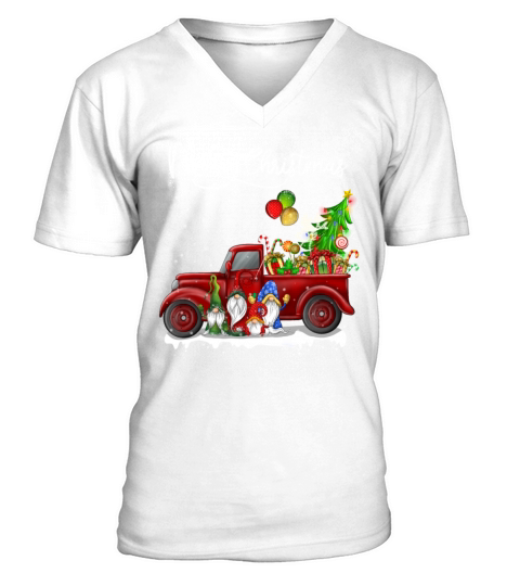 Merry Christmas Vintage Red Truck Gnomes Squad V-Neck T-shirt