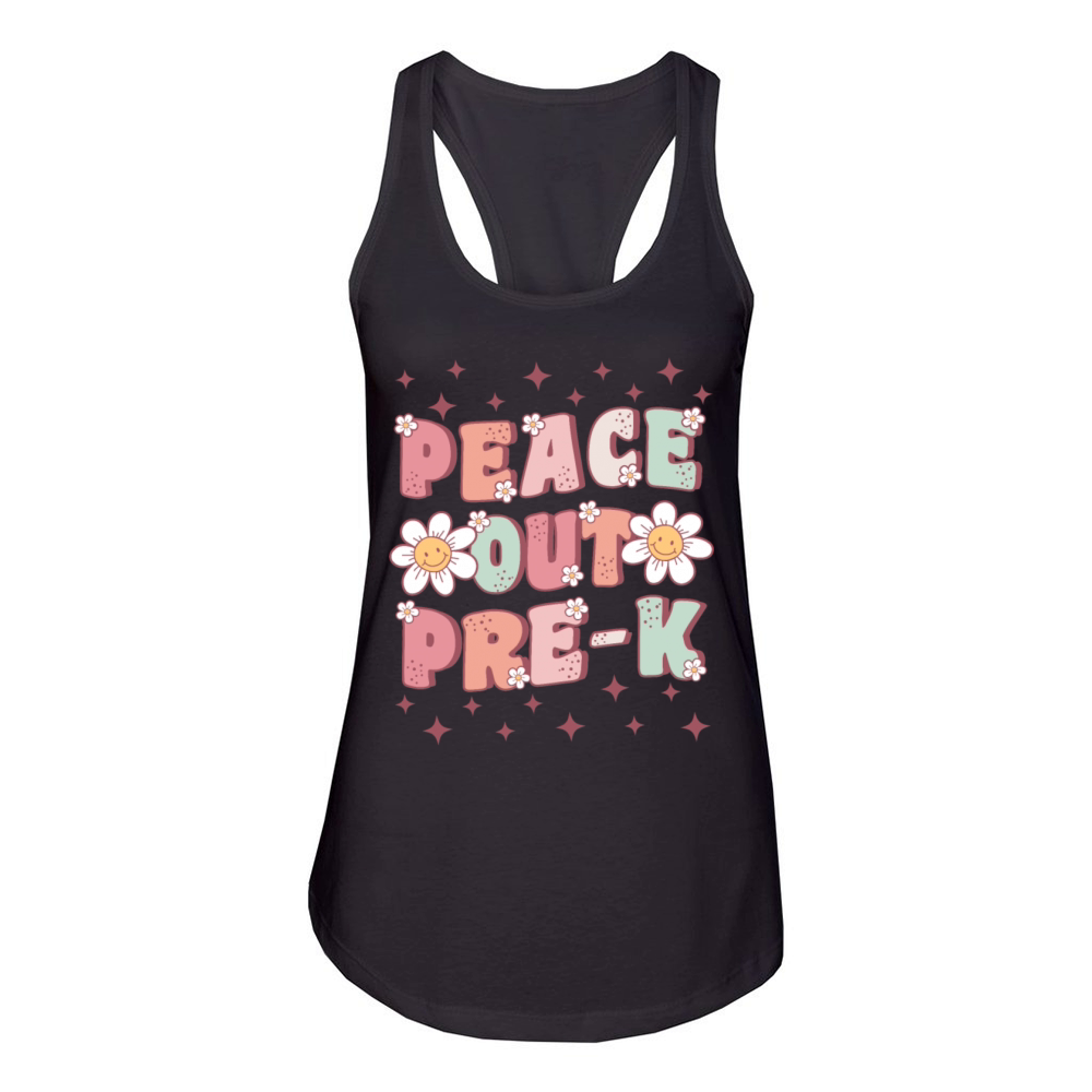Peace Out PreK Groovy Last Day of School Women's Racerback Tank