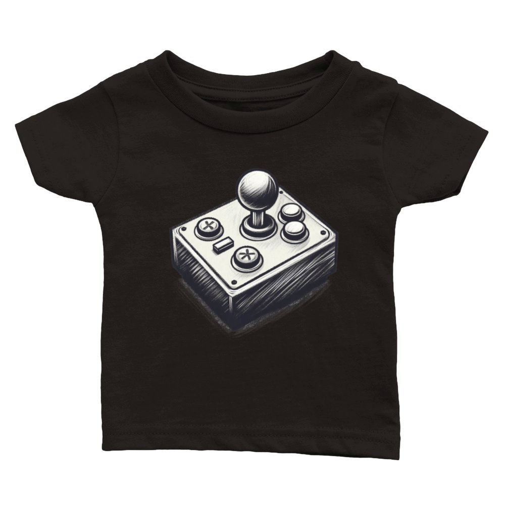 Gamer retro Joystick vintage charcoal gaming art 1 Classic Baby Crewneck T-shirt