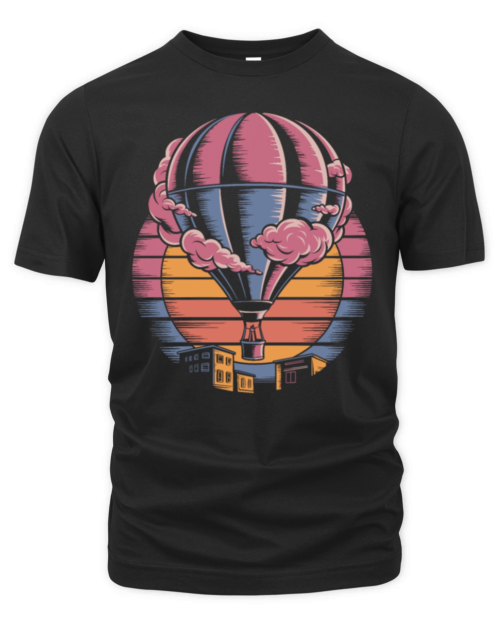 Hot Air Balloon Retro Sunset Adventure Over Organic Unisex T-shirt