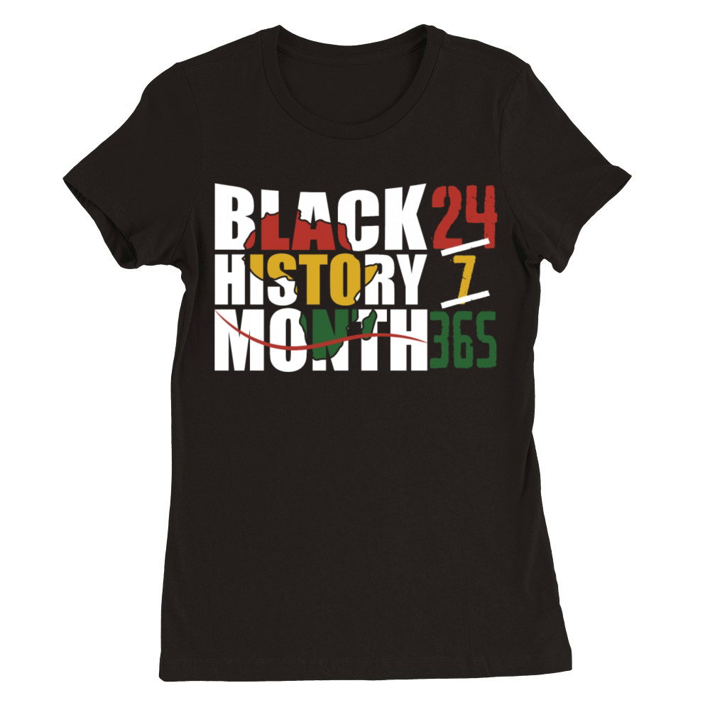 Black history month 24 7 365 with african map flag Premium Womens Crewneck T-shirt
