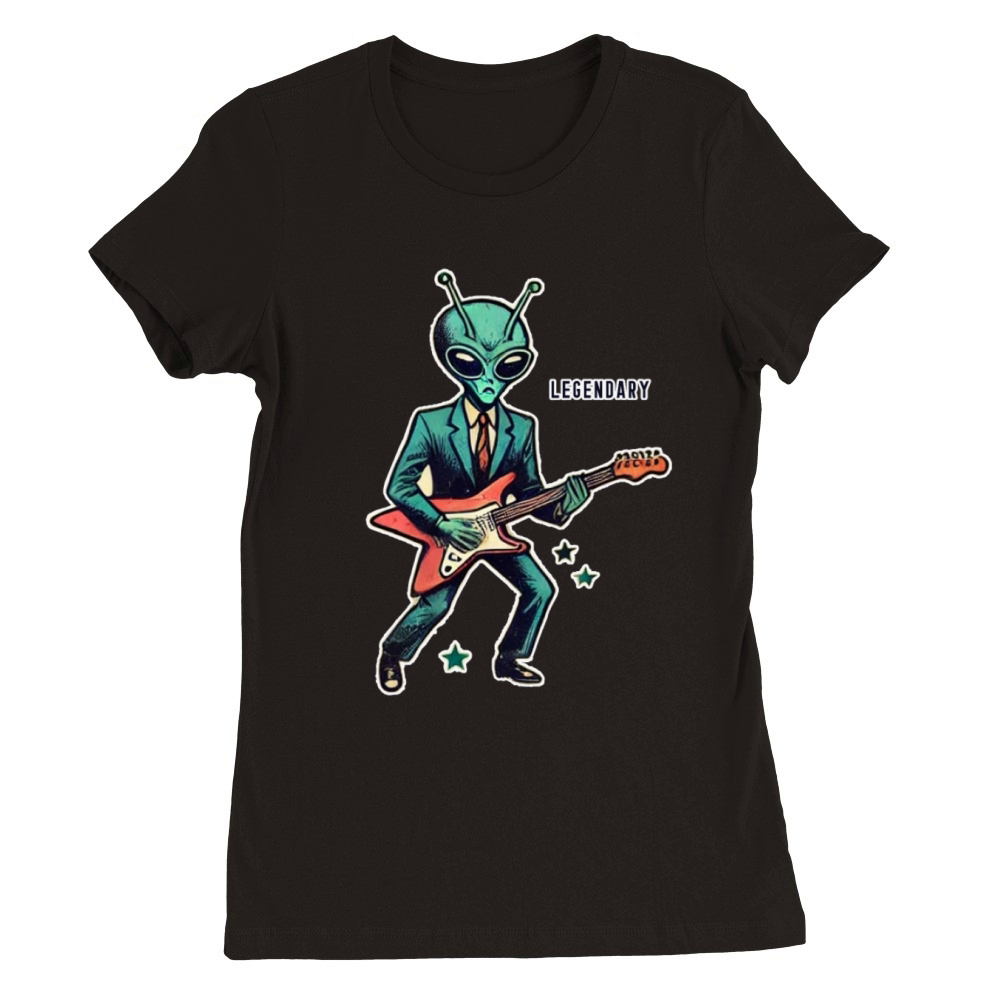 Vintage Cartoon Alien Rockstar in Cosmic Performan Premium Womens Crewneck T-shirt