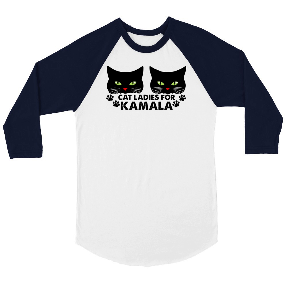 Cat Ladies for Kamala black cat design Unisex ¾ sleeve Raglan T-shirt