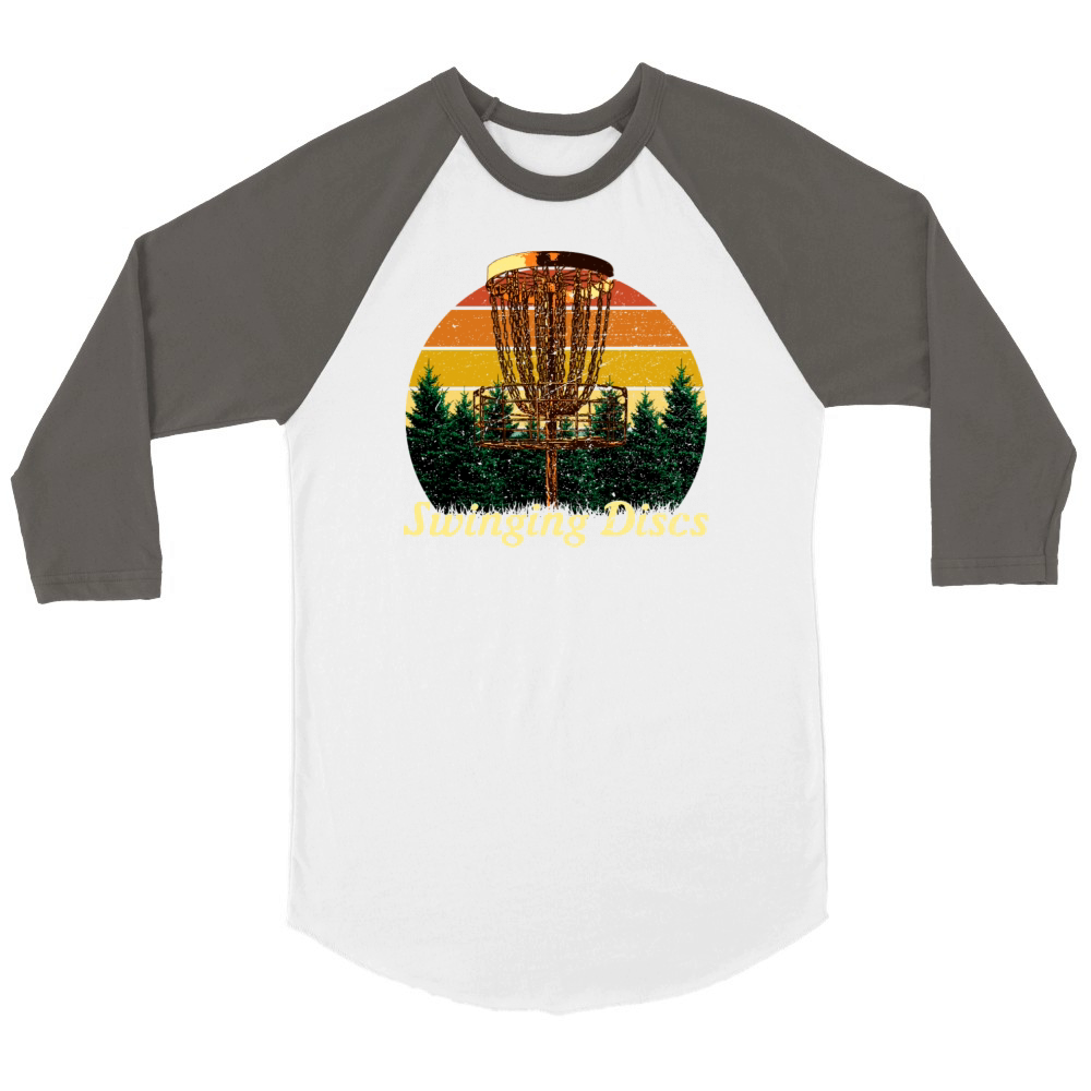 Swinging Discs in Baskets Sports Disc Golf Games G Unisex ¾ sleeve Raglan T-shirt