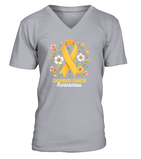 Childhood Cancer Awareness Hippie Flower Ribbon V-Neck T-shirt
