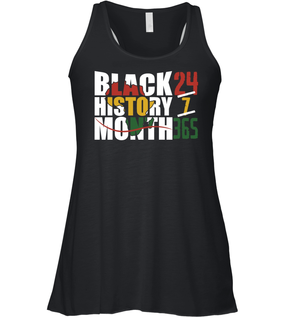 Black history month 24 7 365 with african map flag Women's Flowy Tank Top