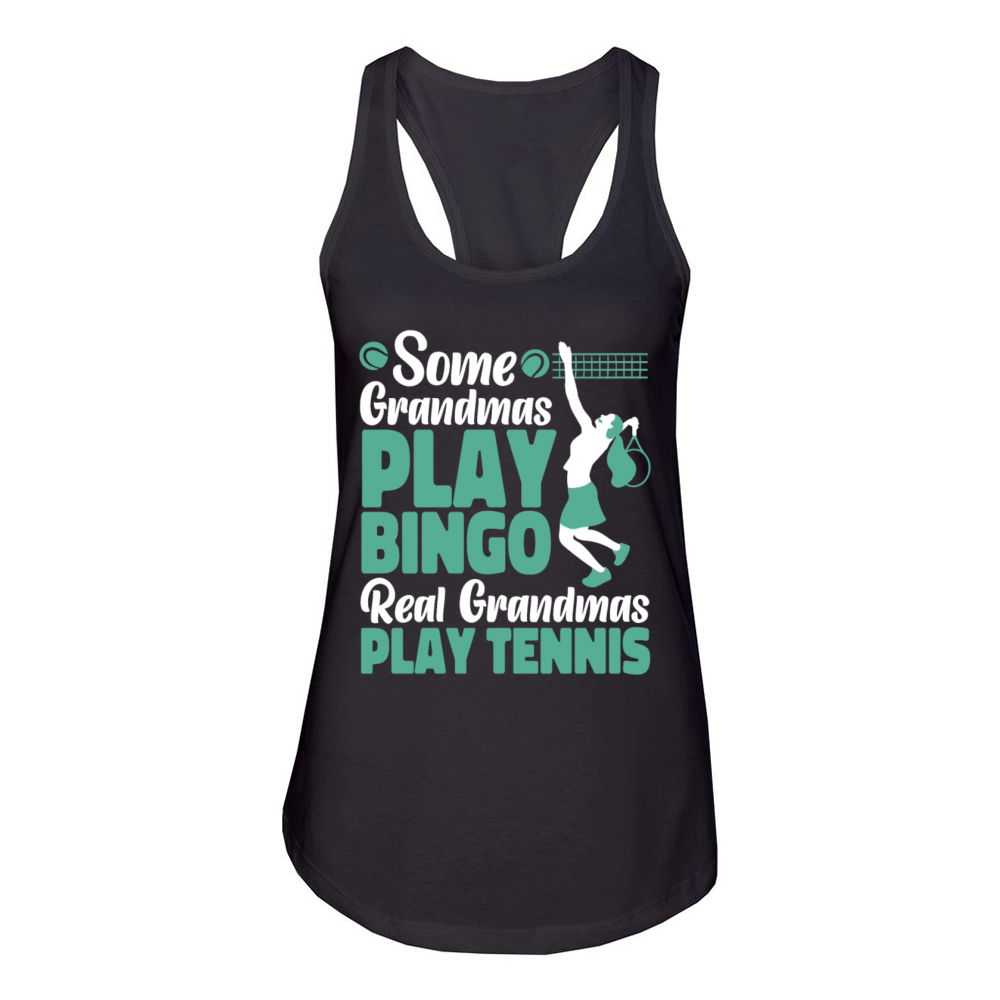 Funny Tennis Player Racket Grandma Women's Racerback Tank