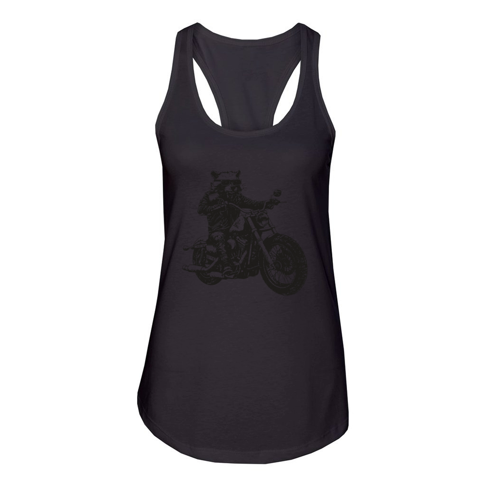 Raccoon Biker Motorcycle Racoon Chopper Moto Women's Racerback Tank
