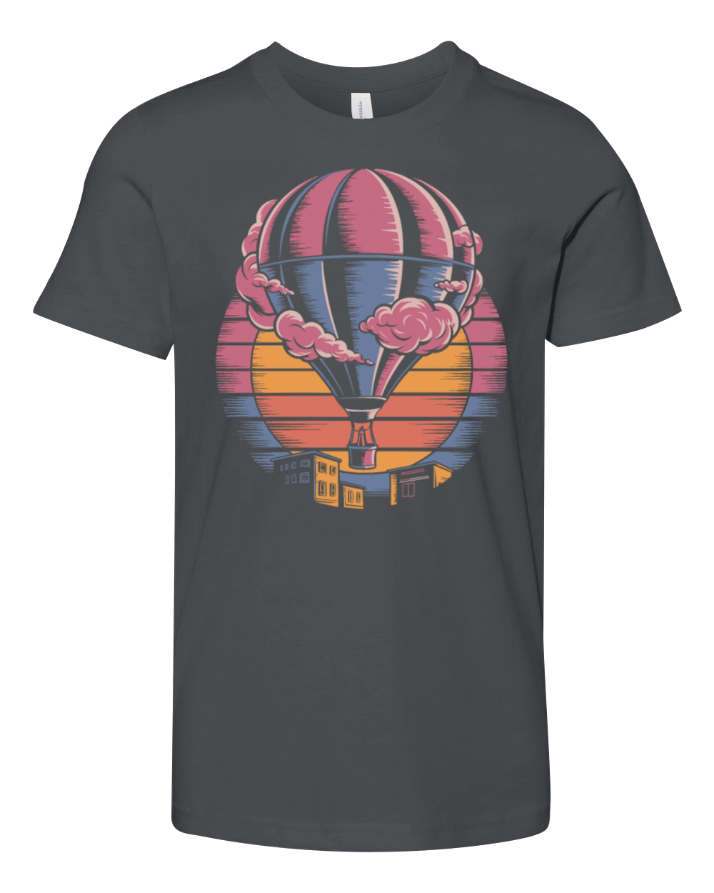 Hot Air Balloon Retro Sunset Adventure Over Youth Unisex Jersey Tee