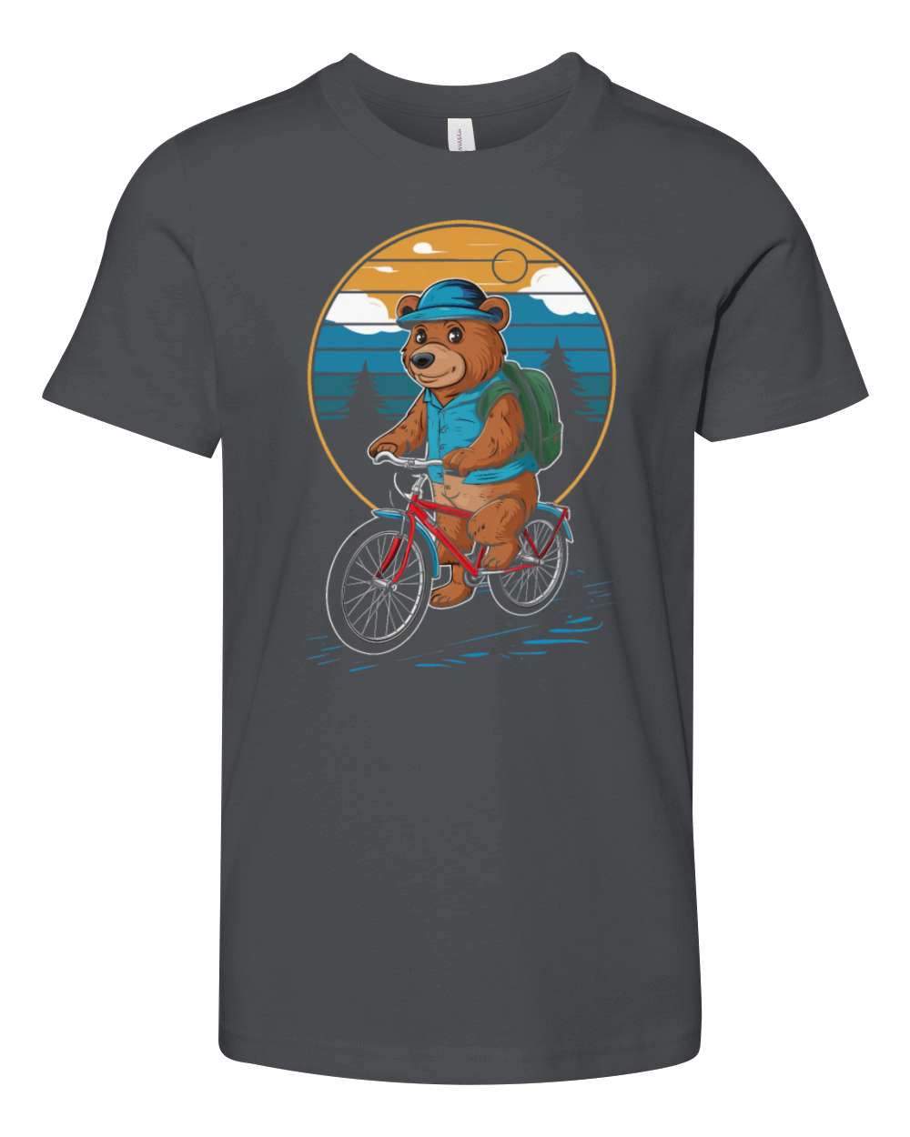 Retro Bear Riding A Bike Youth Unisex Jersey Tee